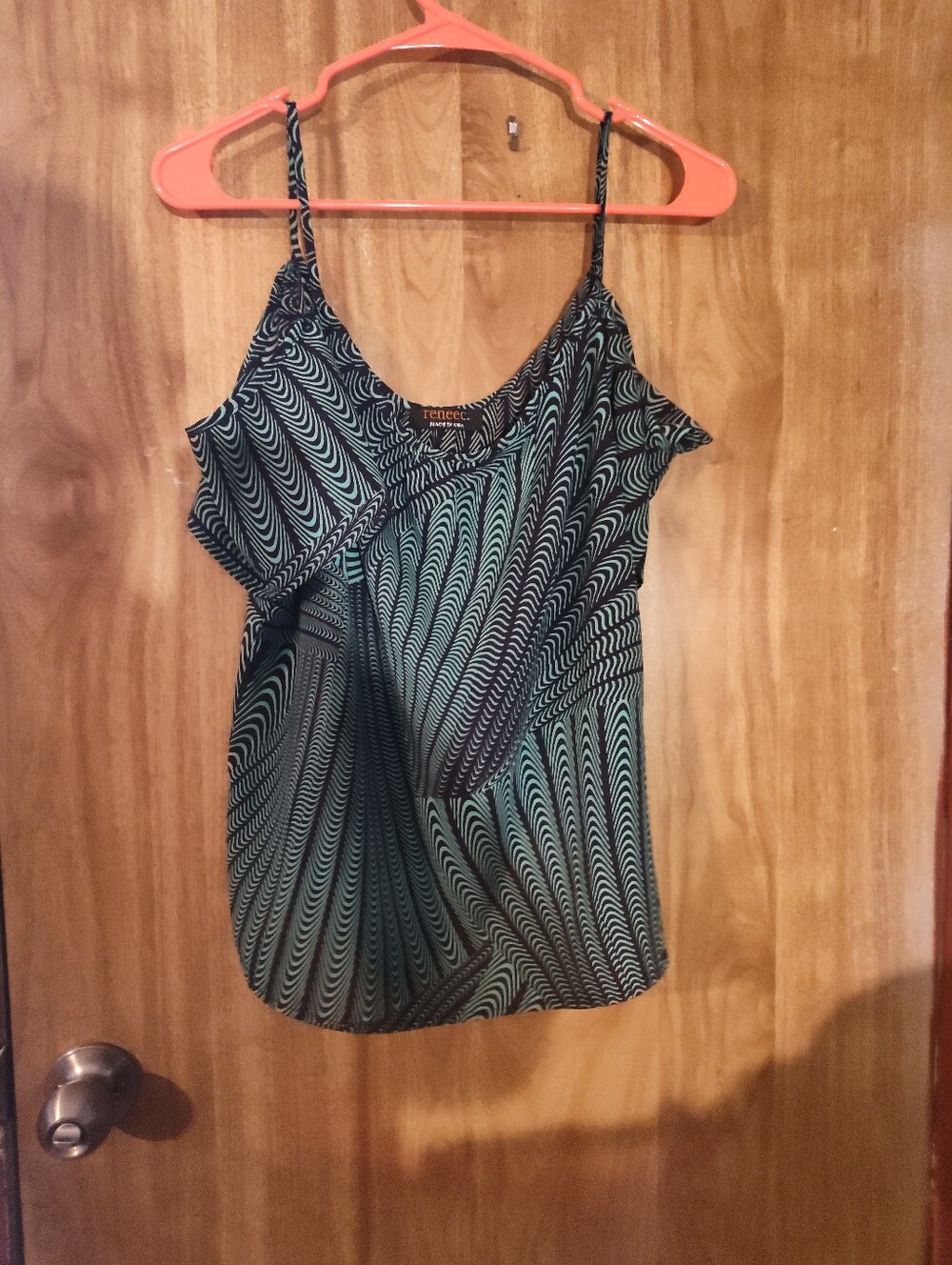 Renee C. Black & Green Patterned Ruffle Camisole